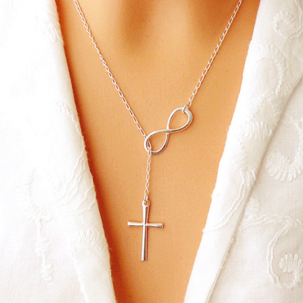 Infinity Cross Lariat Faith Pendant Necklace - Picture 1 of 3